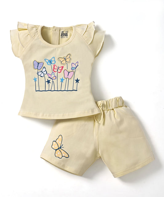Butterfly Meadow Raglan Short Sleeves Top & Hot Pant Set | Cream