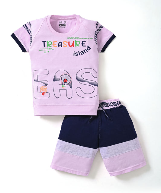 Treasure Island Raglan Half Sleeves T-Shirt & Shorts Set | Violet