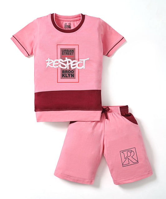 Respect Half Sleeves T-Shirt & Shorts Set | Pink