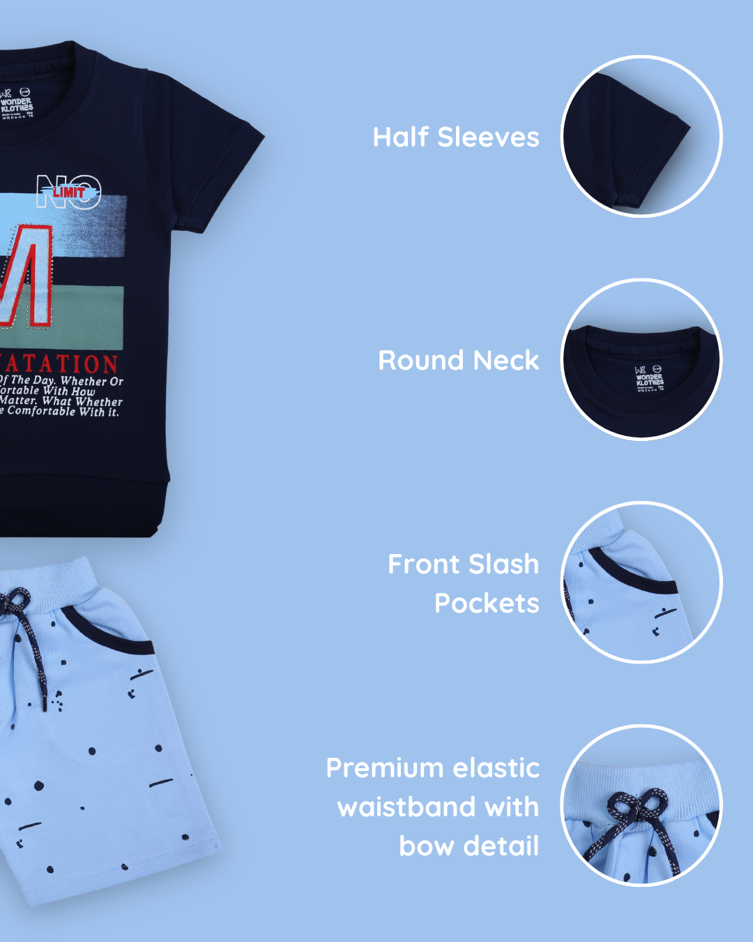 Imagination Half Sleeves T-Shirt & Shorts Set | Blue