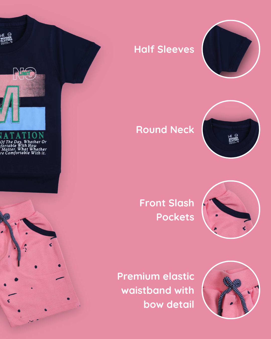 Imagination Half Sleeves T-Shirt & Shorts Set | Pink