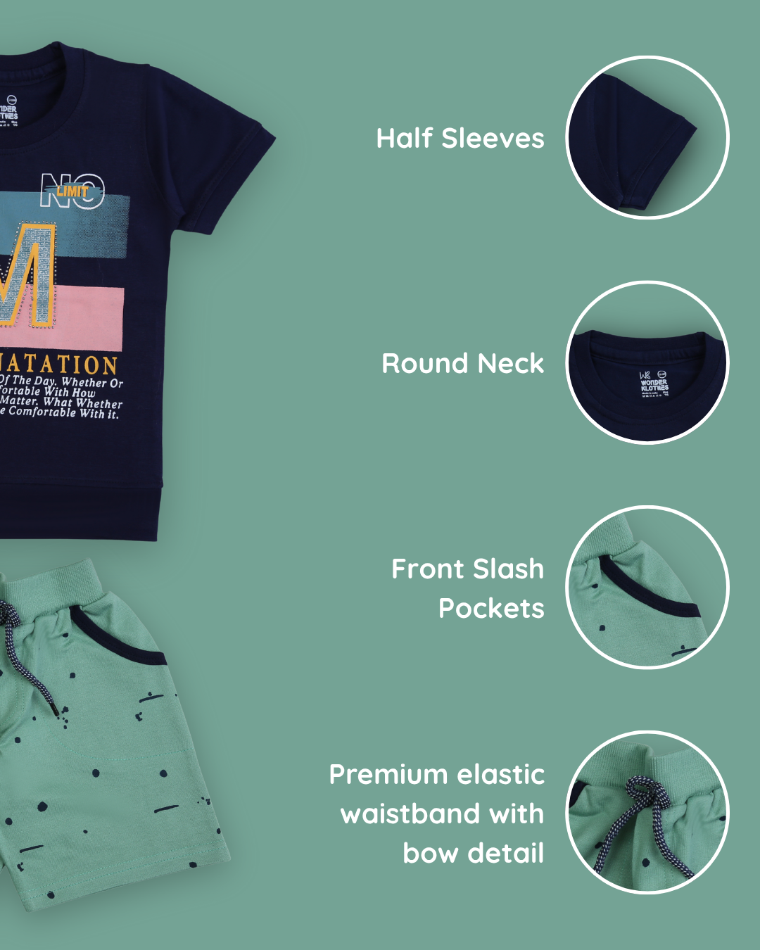 Imagination Half Sleeves T-Shirt & Shorts Set | Green