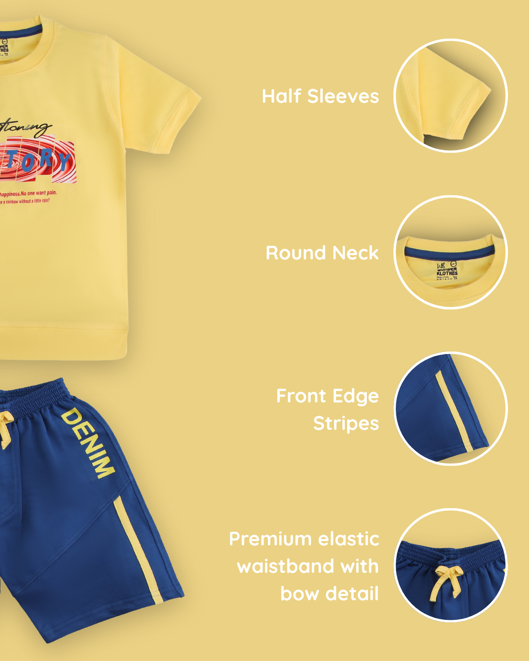 Victory Half Sleeves T-Shirt & Shorts Set | Yellow