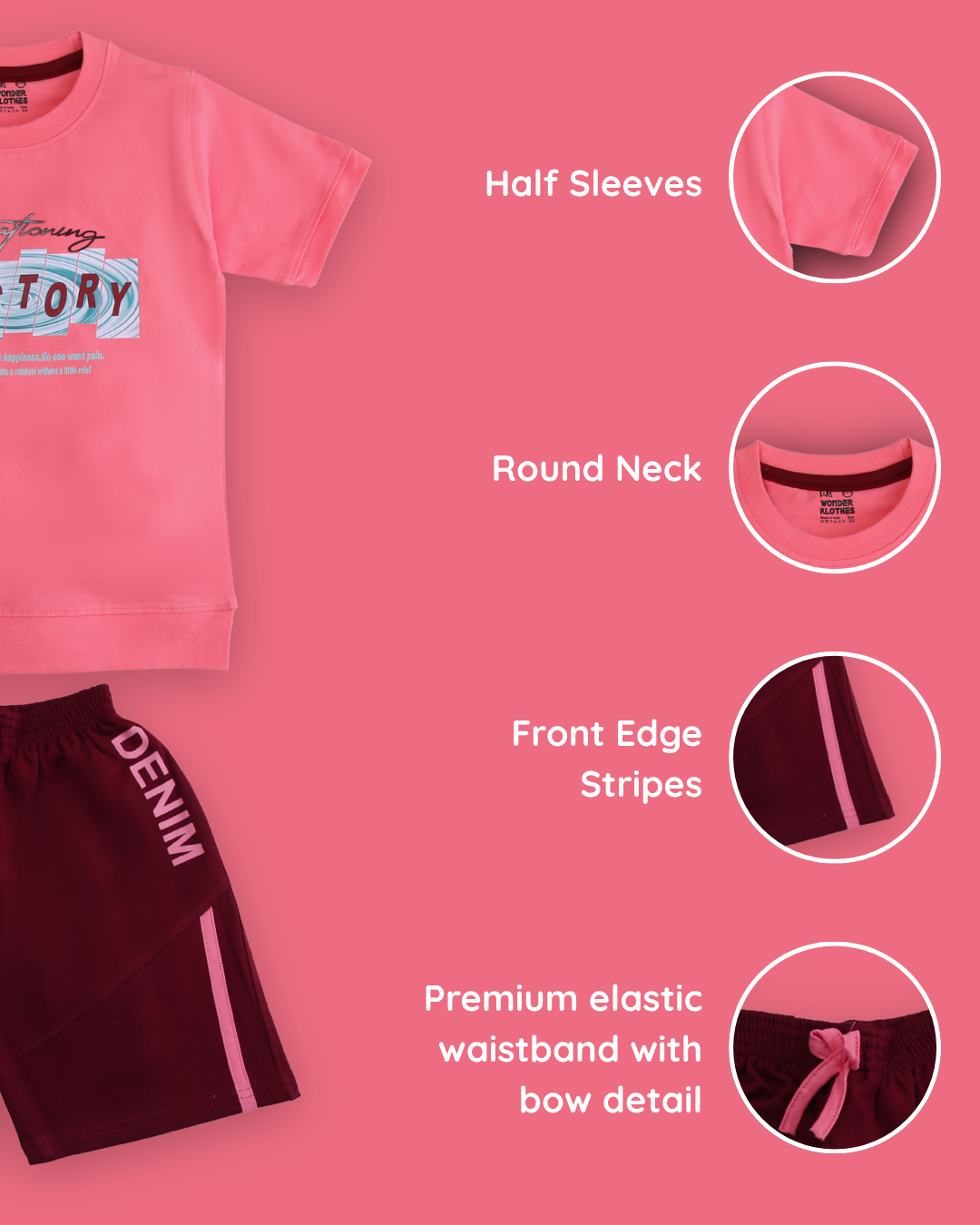 Victory Half Sleeves T-Shirt & Shorts Set | Pink