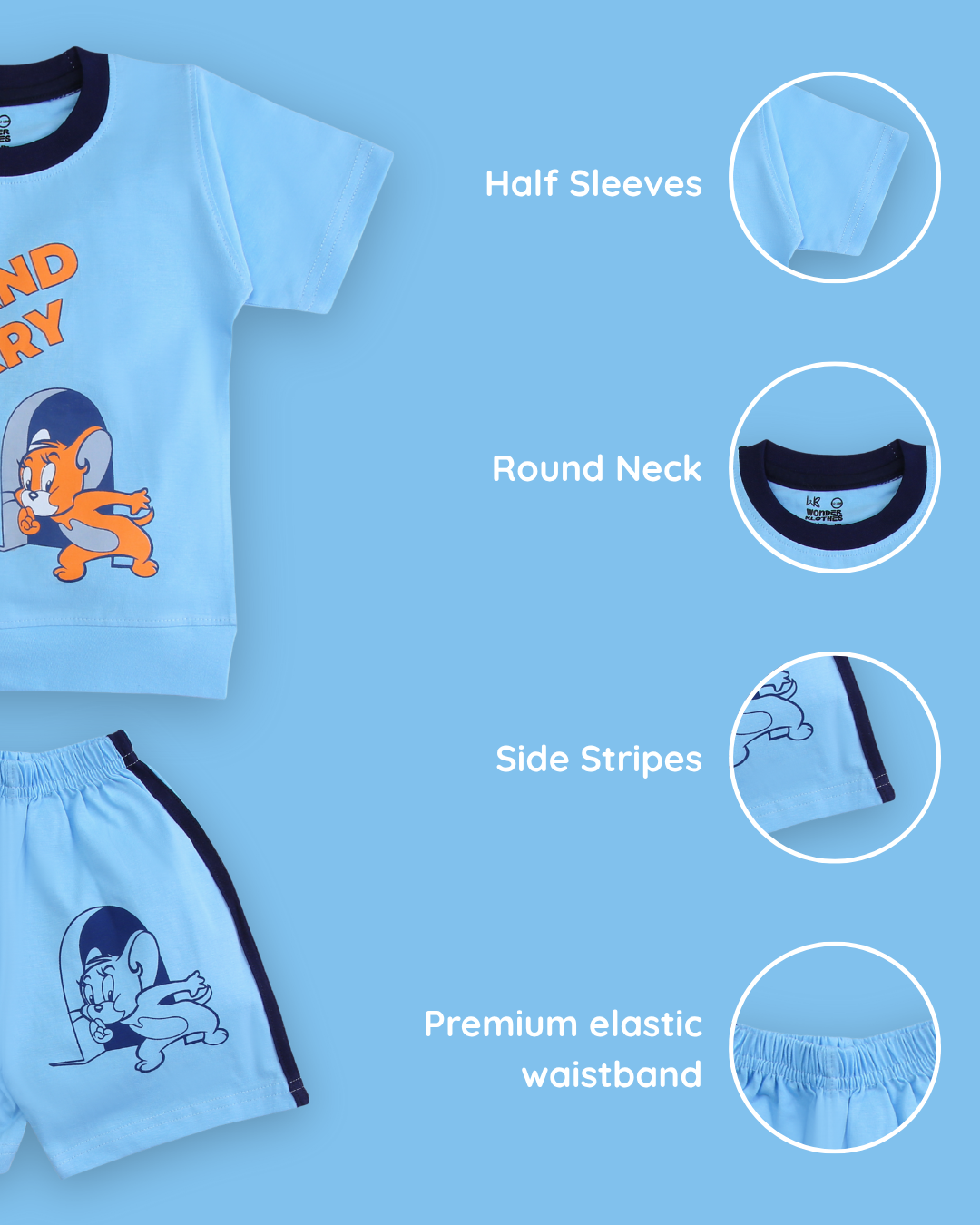 Tom and Jerry Half Sleeves T-Shirt & Half Pant Set | Blue