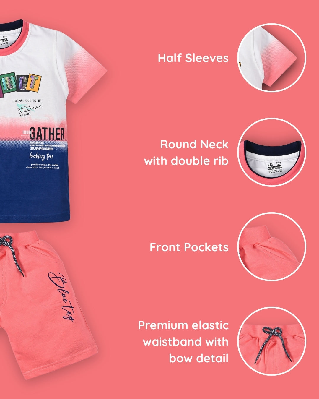 District Half Sleeves T-Shirt & Shorts Set | Pink