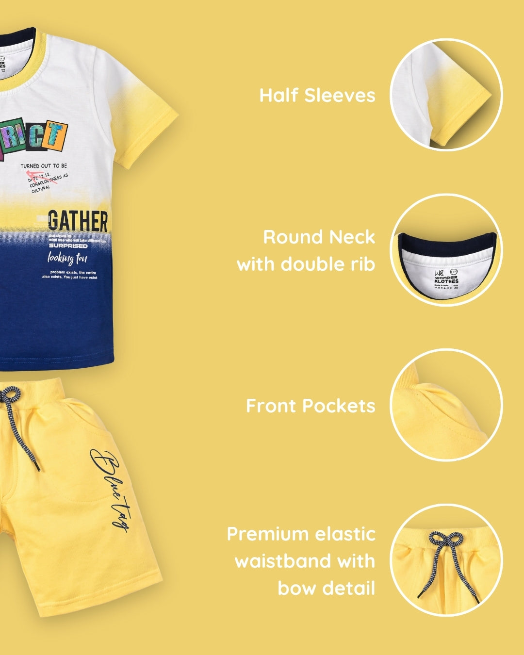 District Half Sleeves T-Shirt & Shorts Set | Yellow