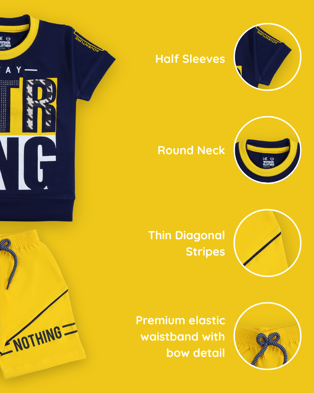 Stay Strong Half Sleeves T-Shirt & Shorts Set | Yellow
