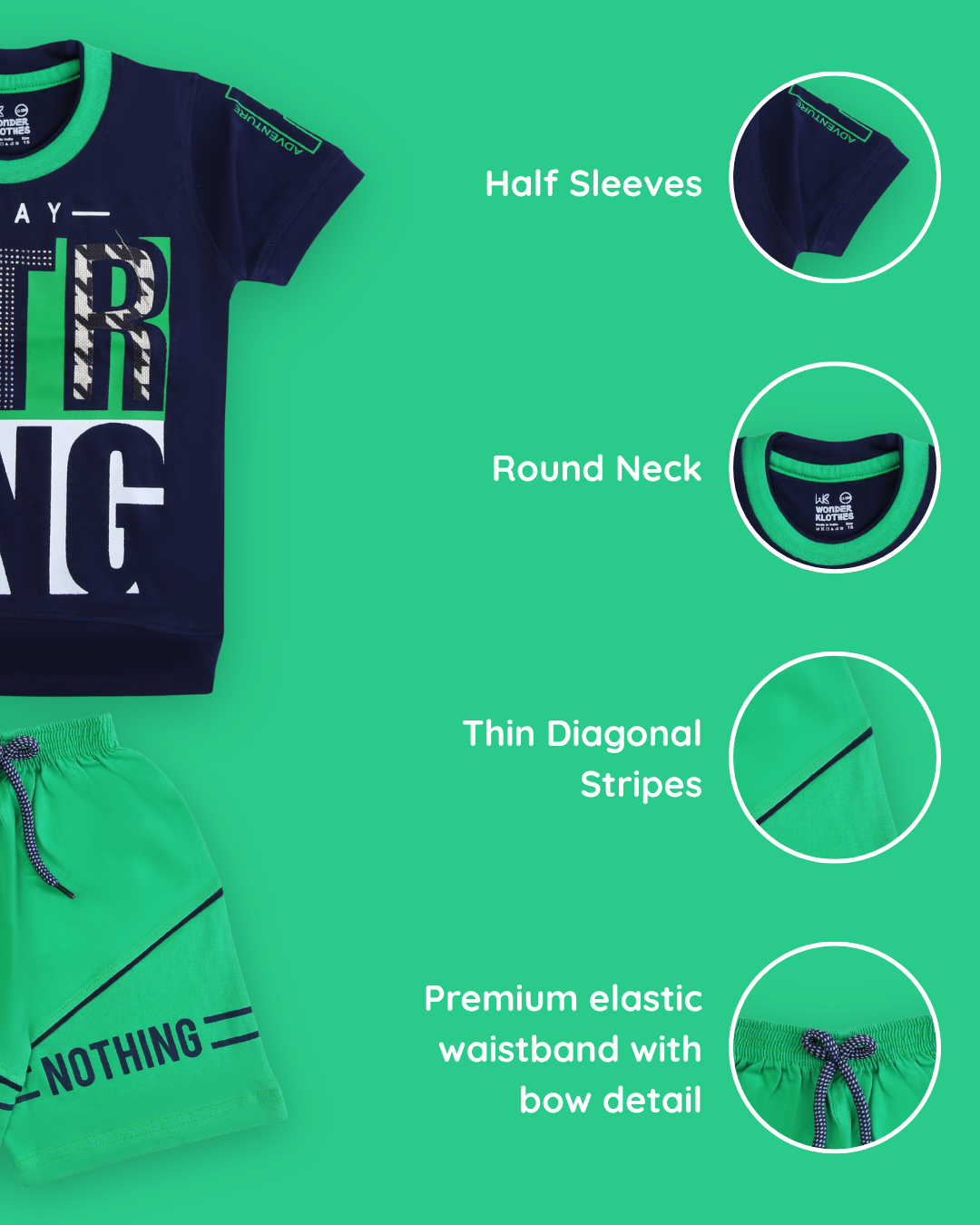 Stay Strong Half Sleeves T-Shirt & Shorts Set | Green
