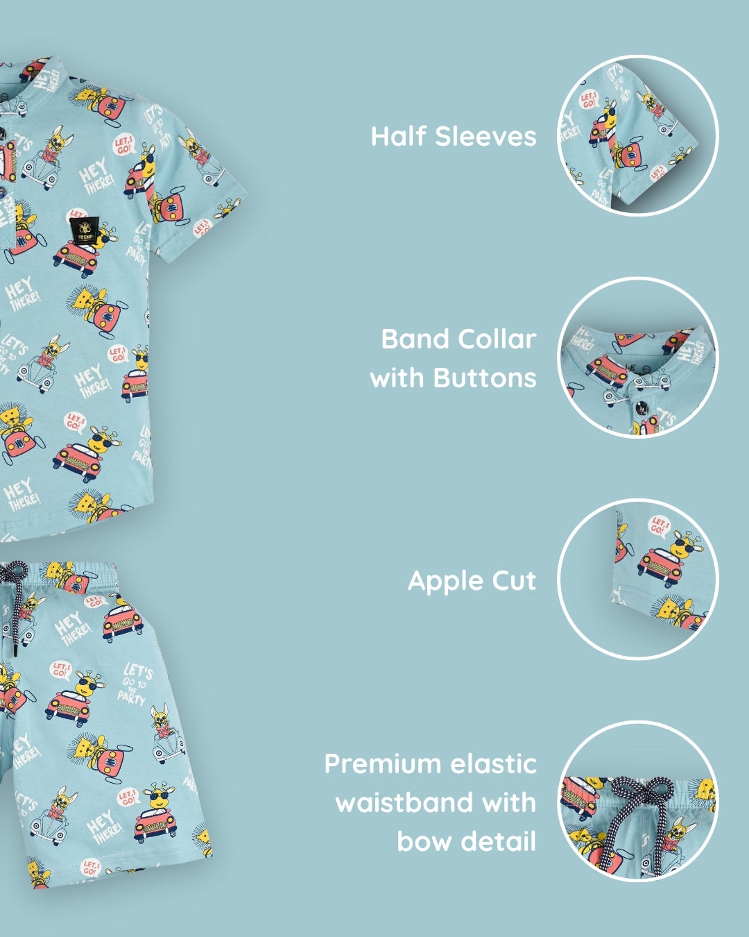 Animal Safari Half Sleeves T-Shirt & Shorts Set | Blue