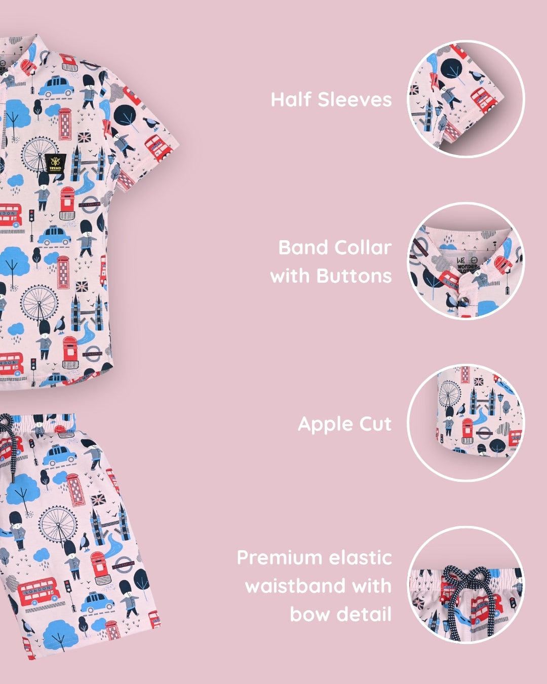 Iconic London Half Sleeves T-Shirt & Shorts Set | Pink