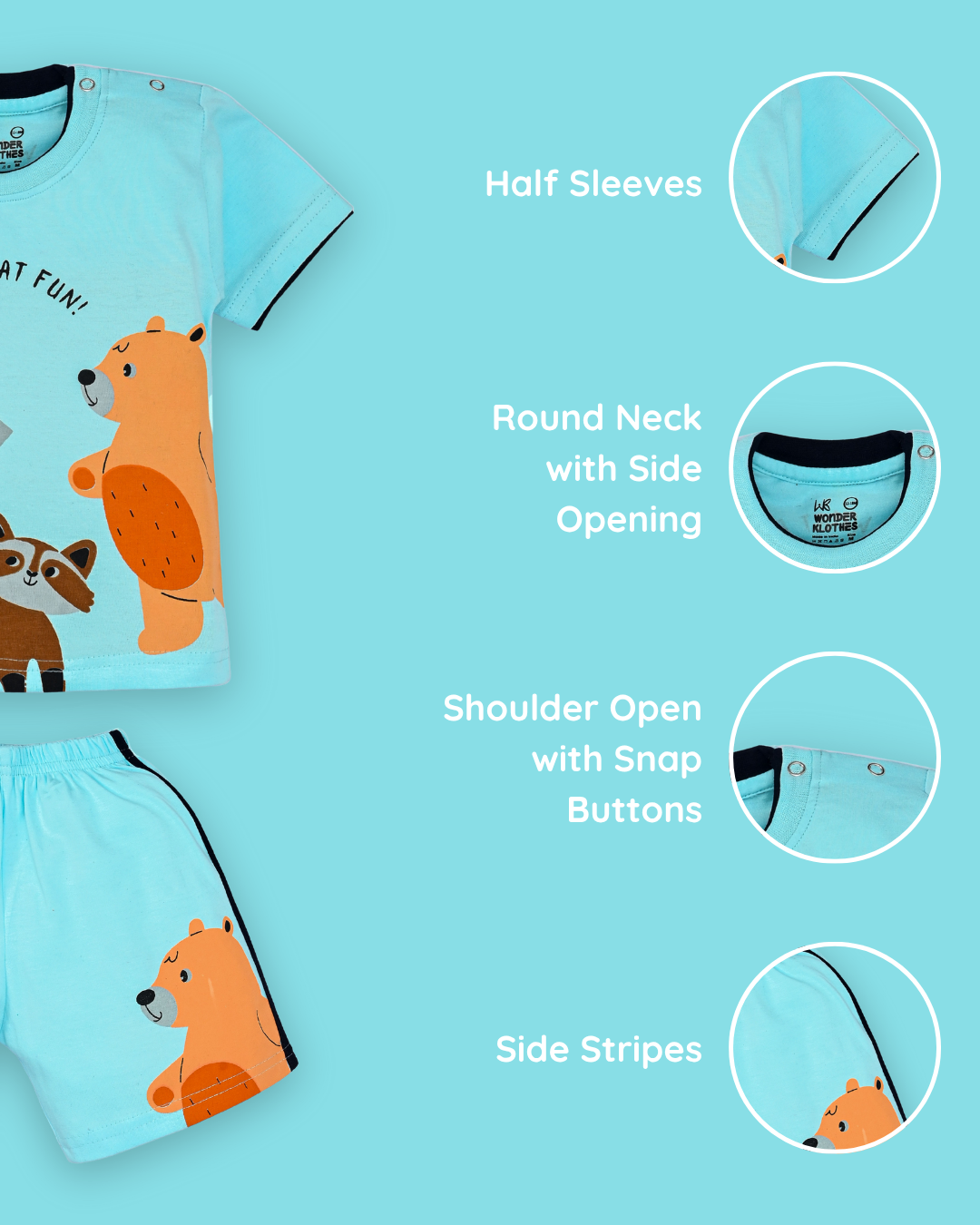 Oh What Fun Half Sleeves Shoulder Open T-Shirt & Half Pant Set | Blue