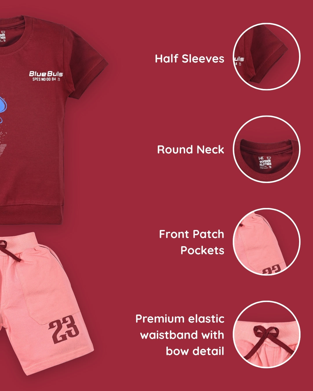 Bulls City Half Sleeves T-Shirt & Shorts Set | Maroon