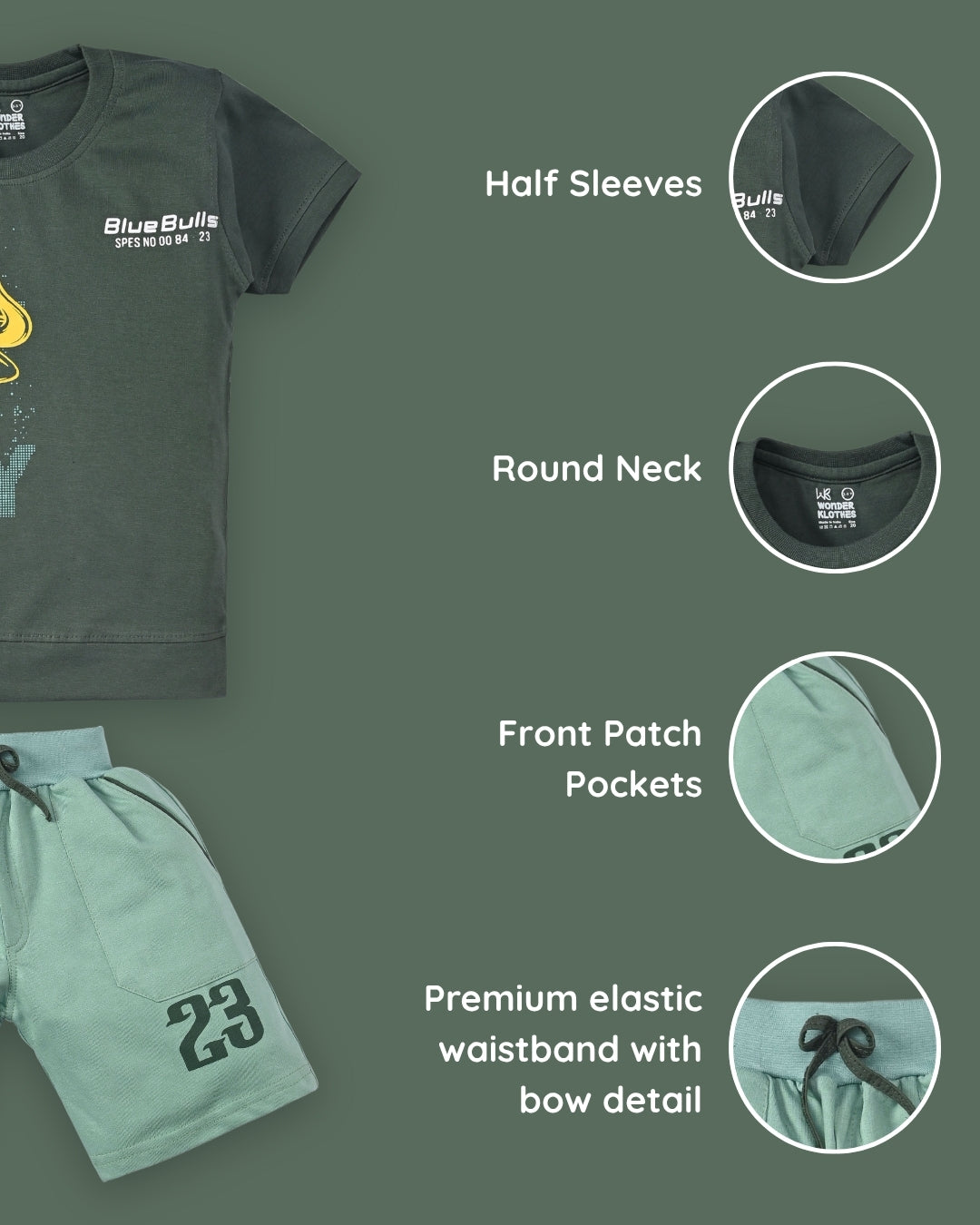 Bulls City Half Sleeves T-Shirt & Shorts Set | Green