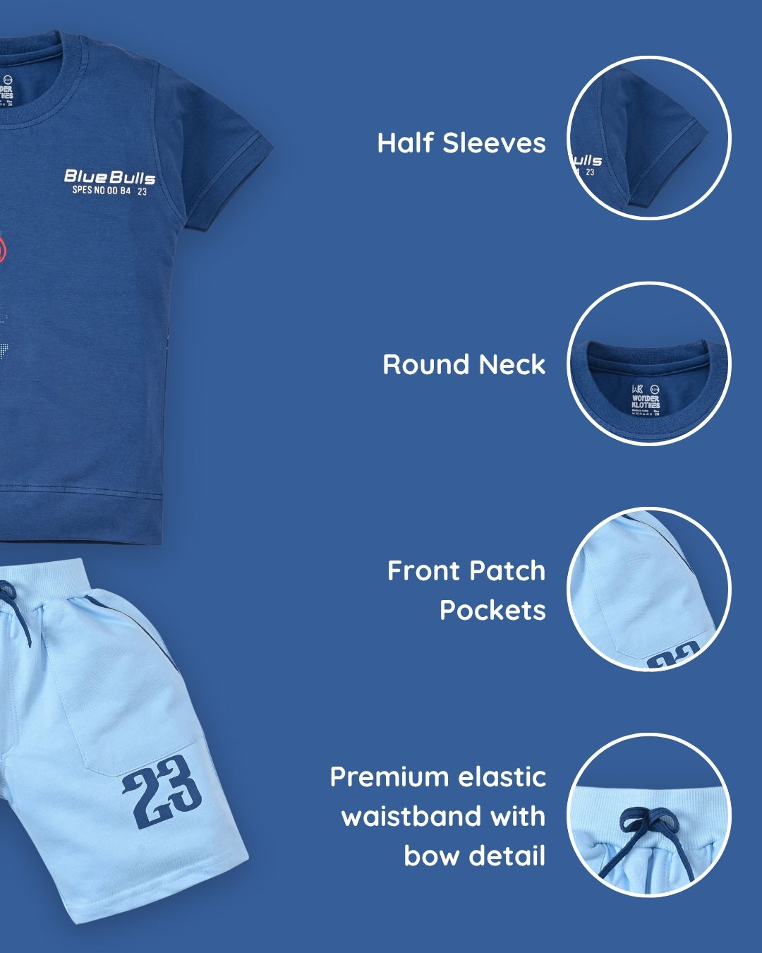Bulls City Half Sleeves T-Shirt & Shorts Set | Blue