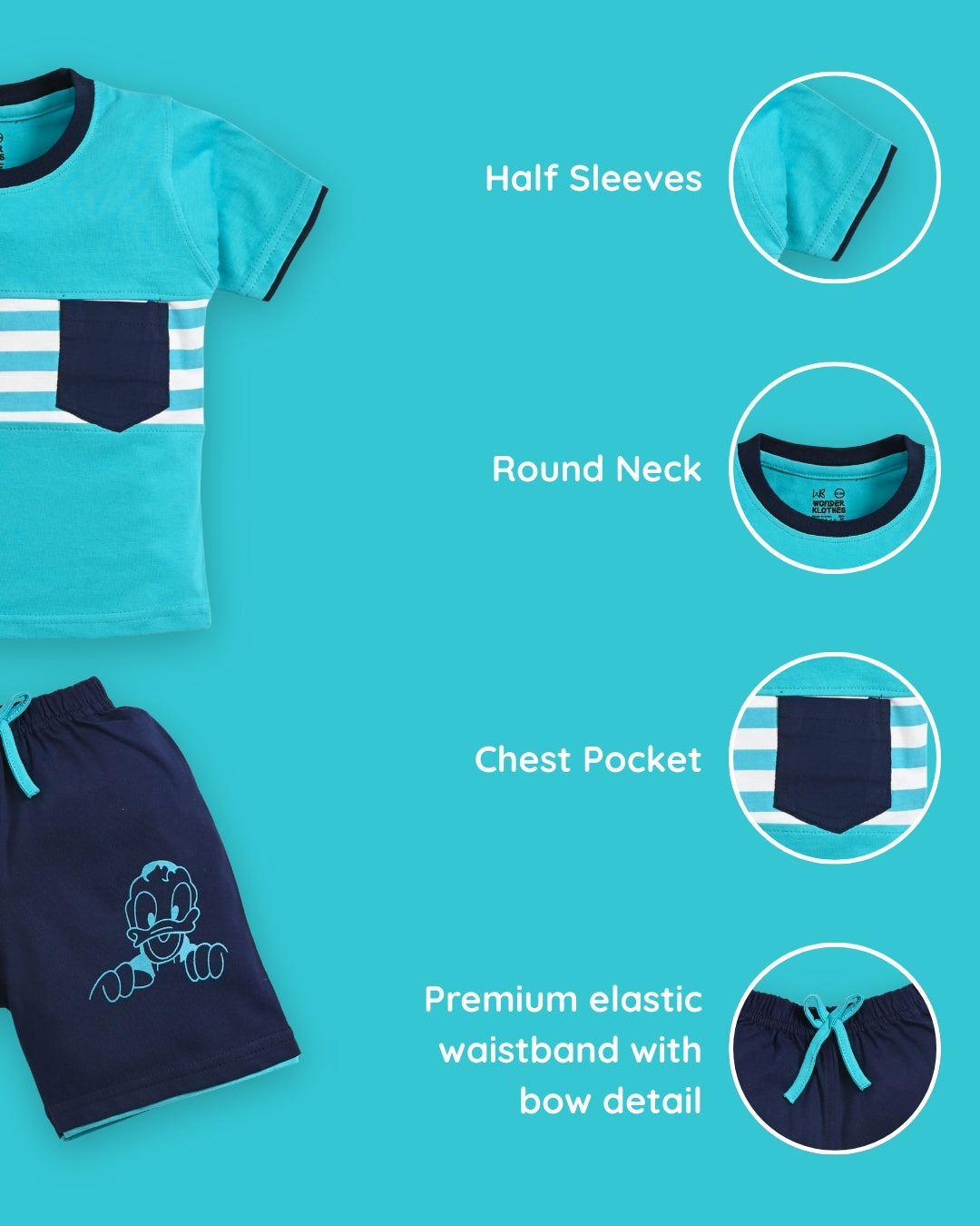 Donald Duck Half Sleeves T-Shirt & Half Pant Set | Blue