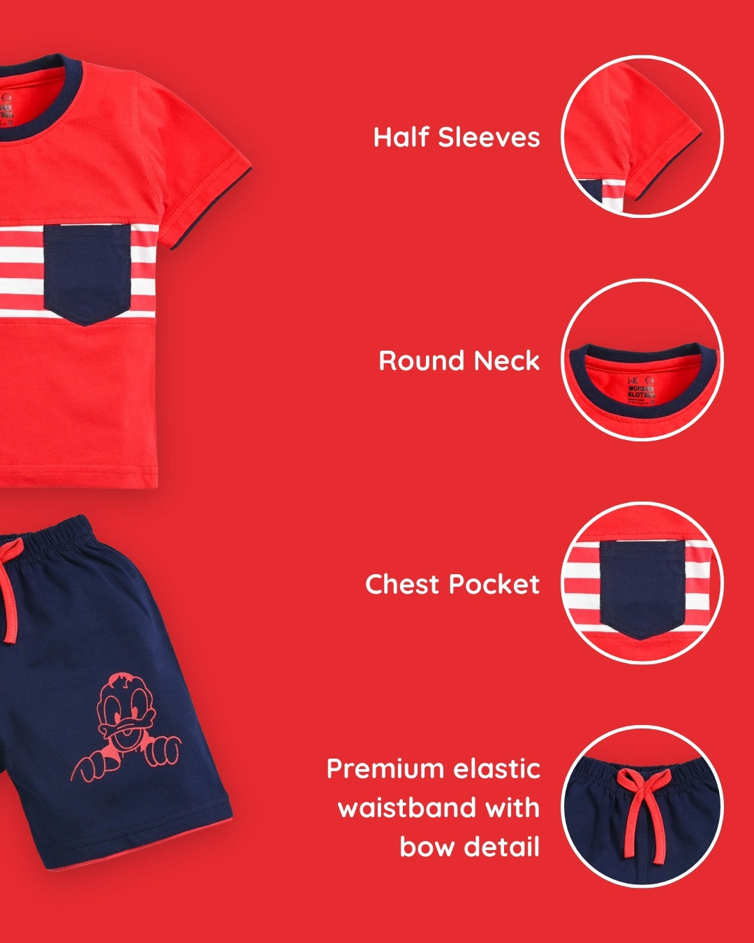Donald Duck Half Sleeves T-Shirt & Half Pant Set | Red