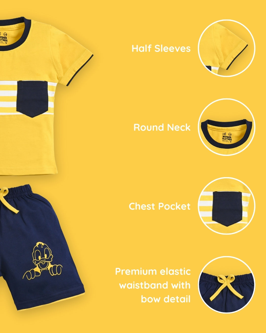 Donald Duck Half Sleeves T-Shirt & Half Pant Set | Yellow