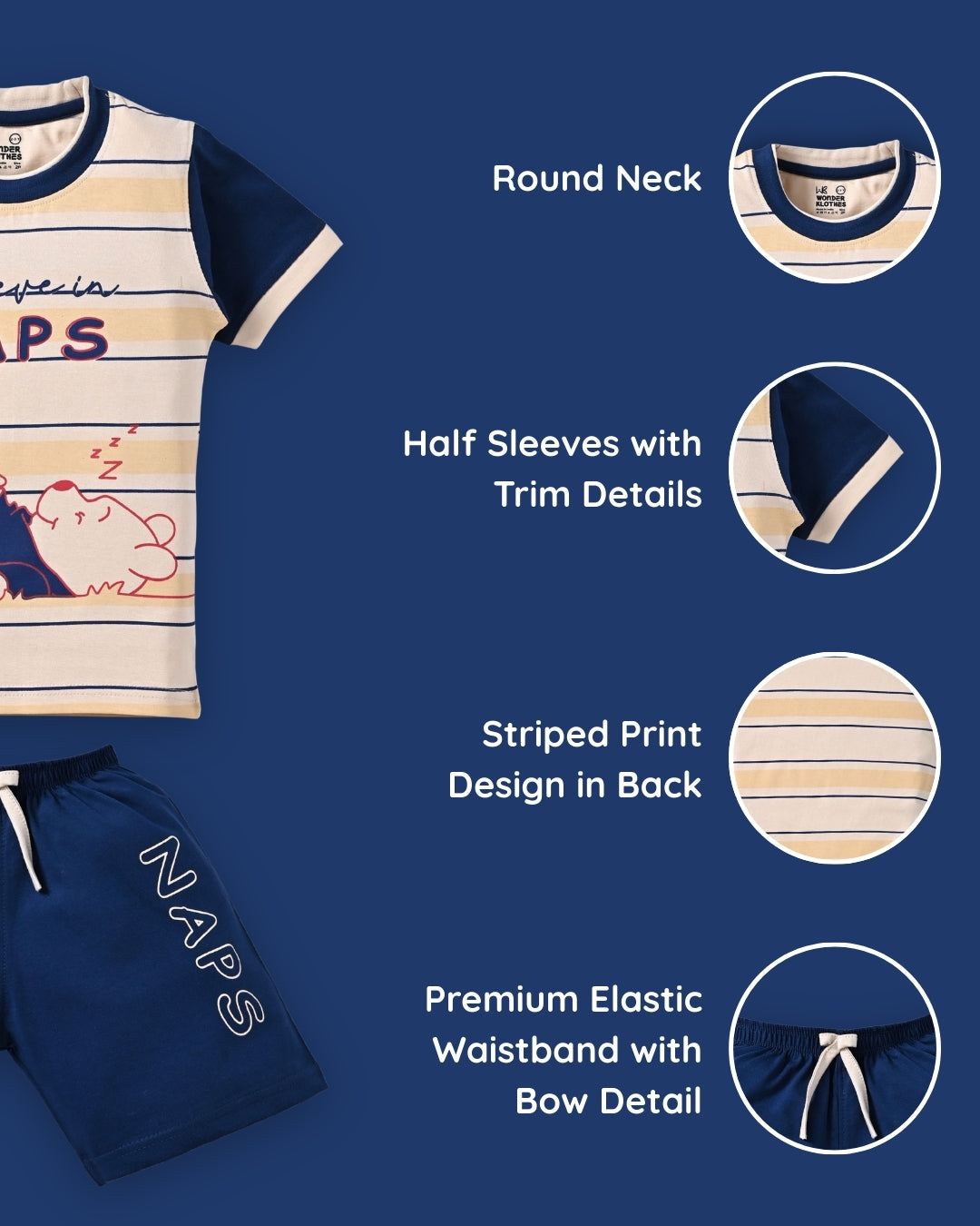 Bear Naps Half Sleeves T-Shirt & Half Pant Set | Blue