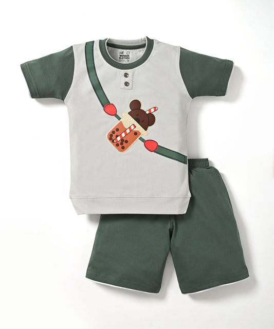 Boba Bear Half Sleeves T-Shirt & Shorts Set | Green