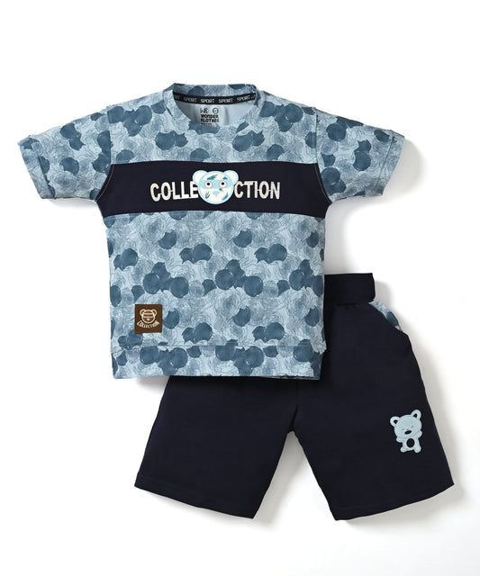 Collection Bear Half Sleeves T-Shirt & Shorts Set | Blue
