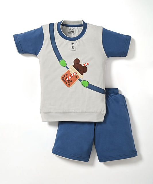 Boba Bear Half Sleeves T-Shirt & Shorts Set | Blue