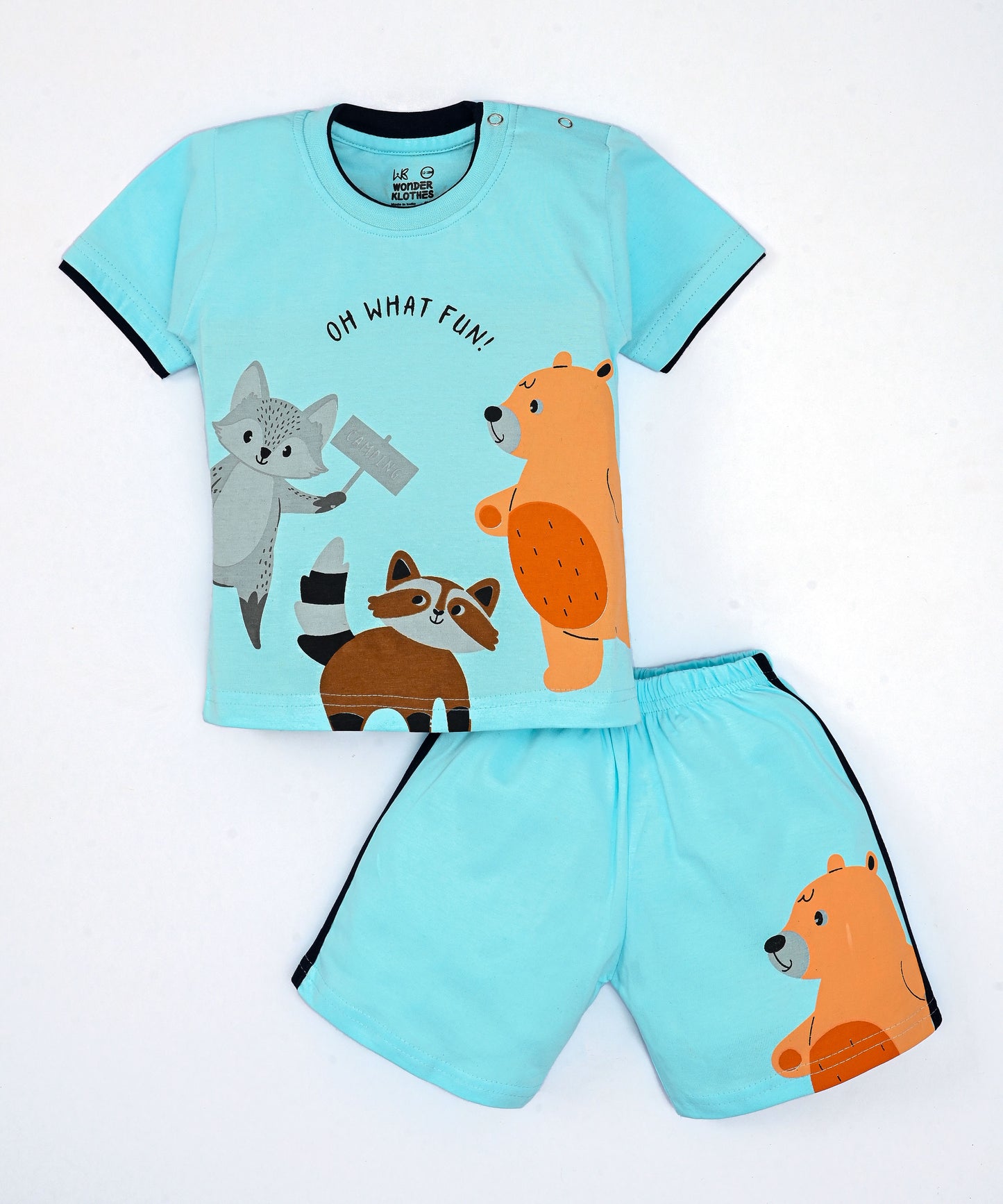 Oh What Fun Half Sleeves Shoulder Open T-Shirt & Half Pant Set | Blue