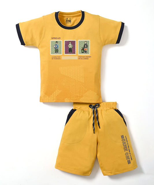 Spread Squad Half Sleeves T-Shirt & Shorts Set | Yellow