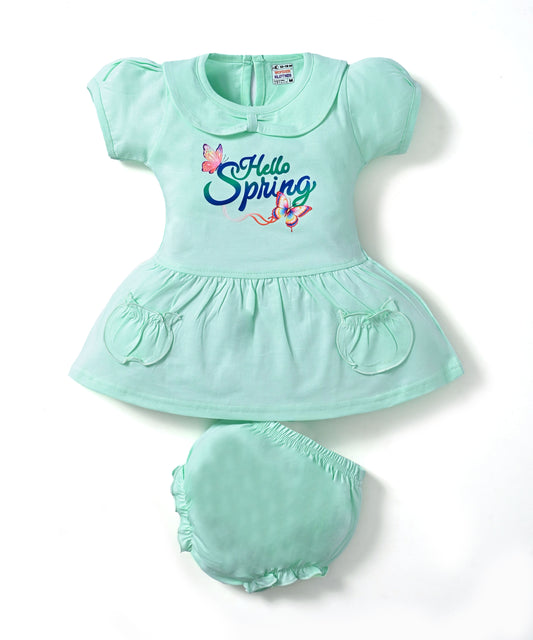 Hello Spring Half Sleeves Frock & Bloomer Pant Set | Green
