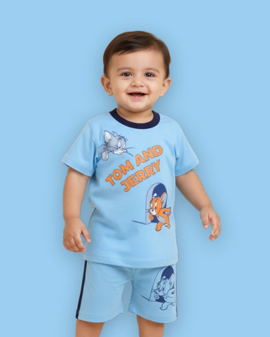 Tom and Jerry Half Sleeves T-Shirt & Half Pant Set | Blue