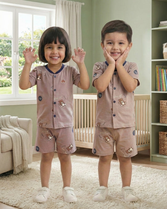 Beary Tales Half Sleeves Front Open T-Shirt & Half Pant Set
