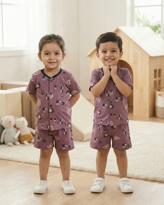 Artsy Shapes Half Sleeves Front Open T-Shirt & Half Pant Set