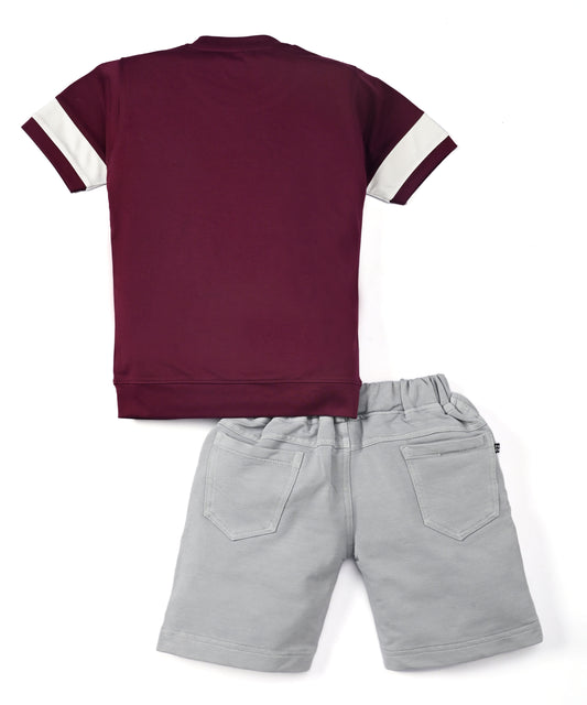 Happy Teddy Premium Half Sleeves T-Shirt & RFD Shorts Set | Burgundy