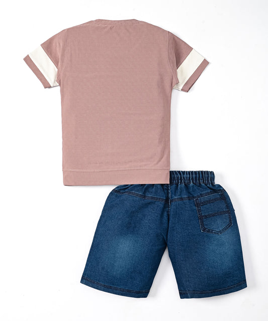 Rock and Roll Premium Half Sleeves T-Shirt & Denim Shorts Set | Violet