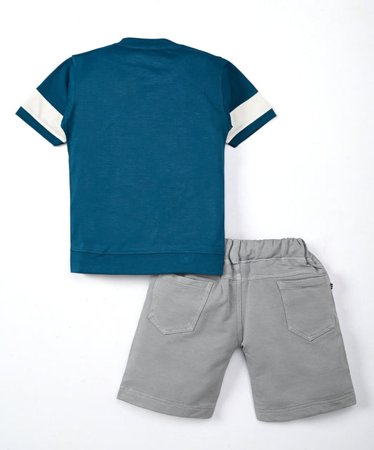 Happy Teddy Premium Half Sleeves T-Shirt & RFD Shorts Set | Blue