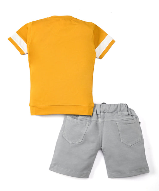 Happy Teddy Premium Half Sleeves T-Shirt & RFD Shorts Set | Yellow