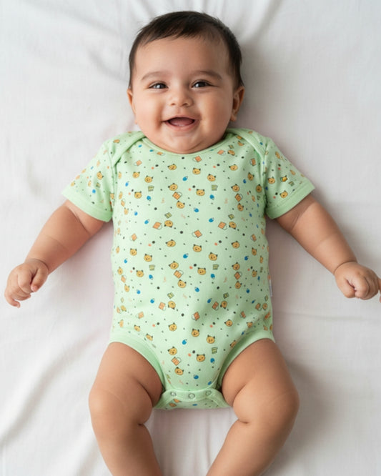 Kitten Envelope Half Sleeves Bodysuit Romper | Green