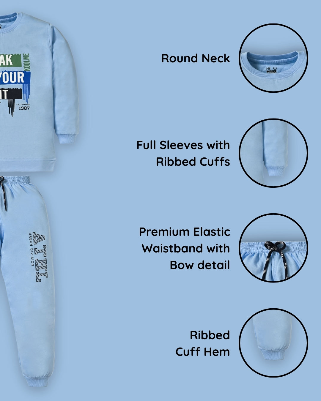 Break Your Limit Full Sleeves Sweatshirt and Joggers Set | Blue