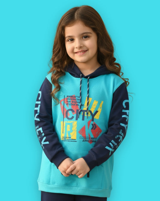 City Full Sleeves Hoodie Sweatshirt with Pocket | Blue