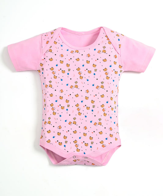 Kitten Envelope Half Sleeves Bodysuit Romper | Pink