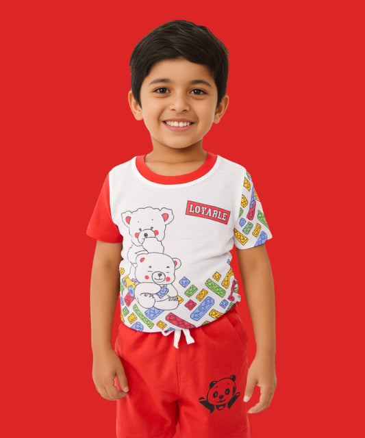 Loyable Half Sleeves T-Shirt & Half Pant Set | Red