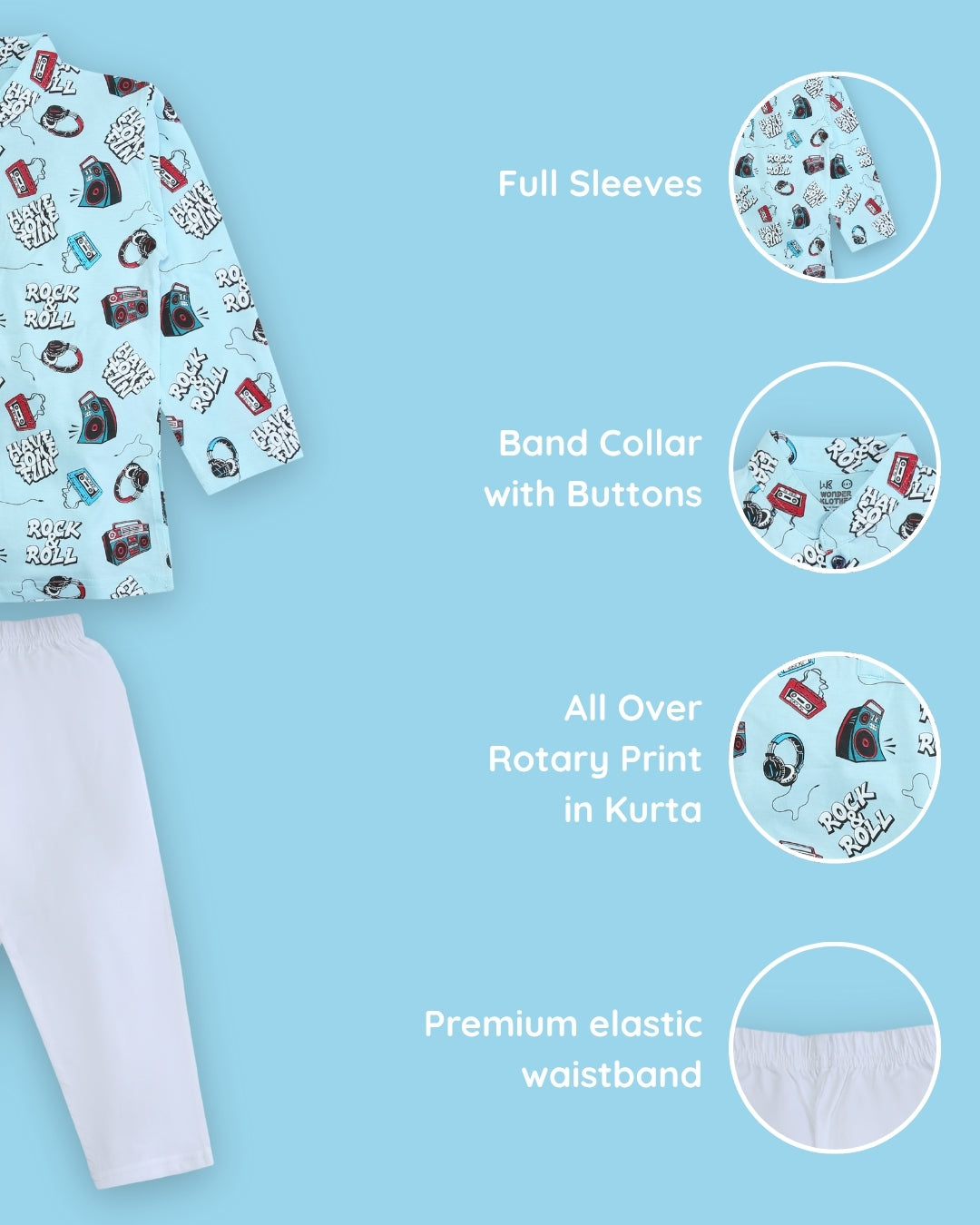 Music Gadgets Full Sleeves Kurta Pyjama Set