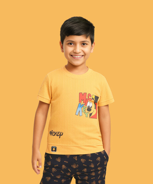 Mickey Half Sleeves T-Shirt & Shorts Set | Yellow