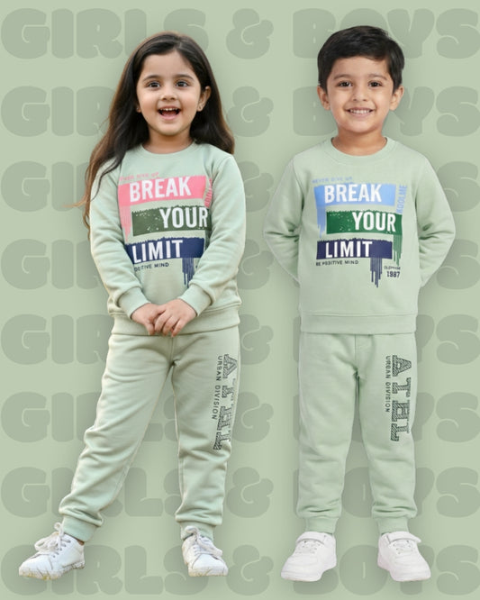 Break Your Limit Full Sleeves Fleece Sweatshirt and Joggers Set | Green