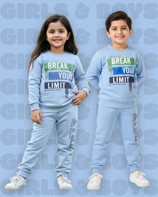Break Your Limit Full Sleeves Fleece Sweatshirt and Joggers Set | Blue