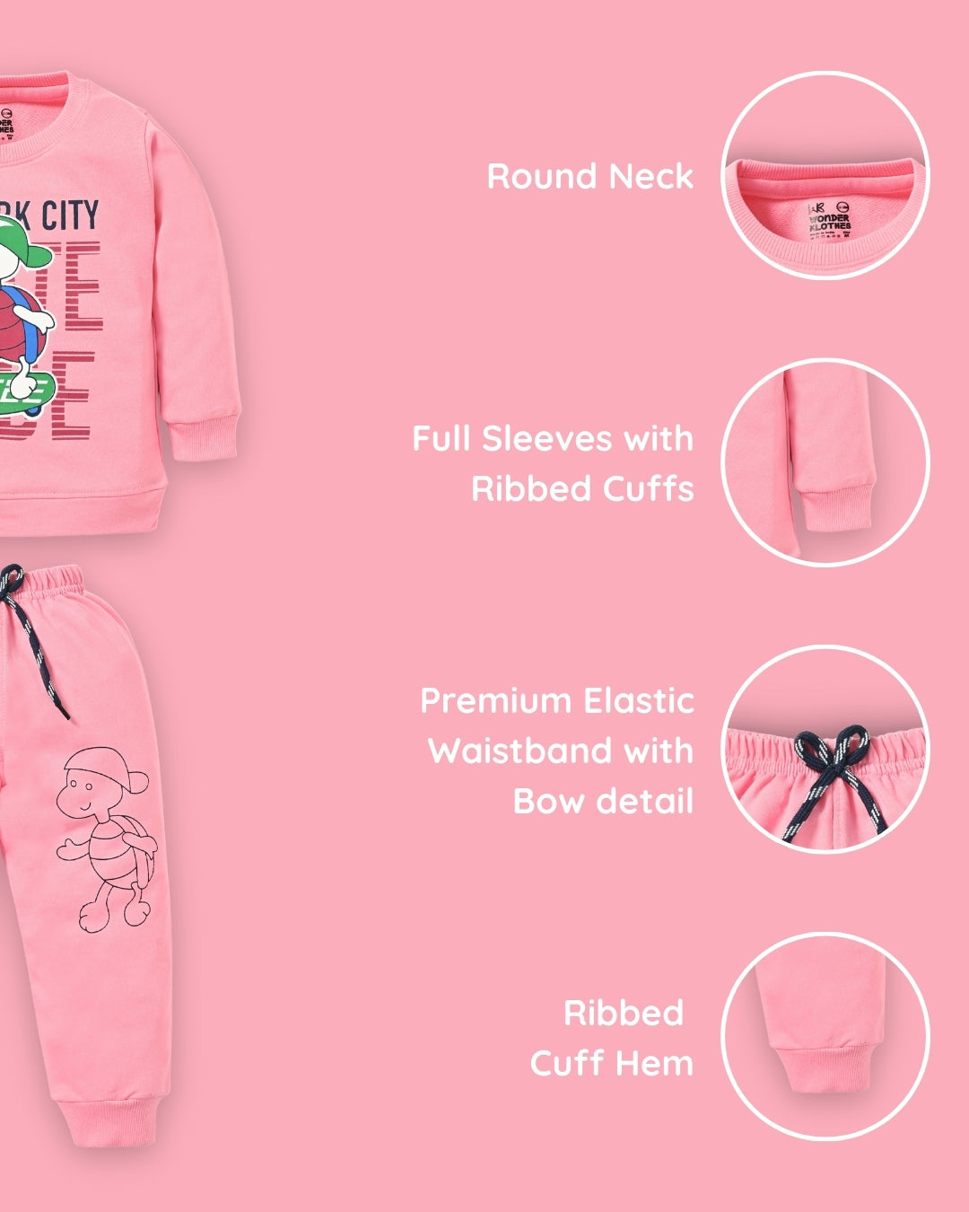 Skate Dude Full Sleeves Sweatshirt and Joggers Set | Pink