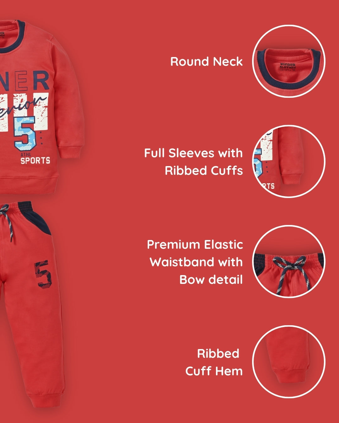 Owner Full Sleeves Sweatshirt and Joggers Set | Red