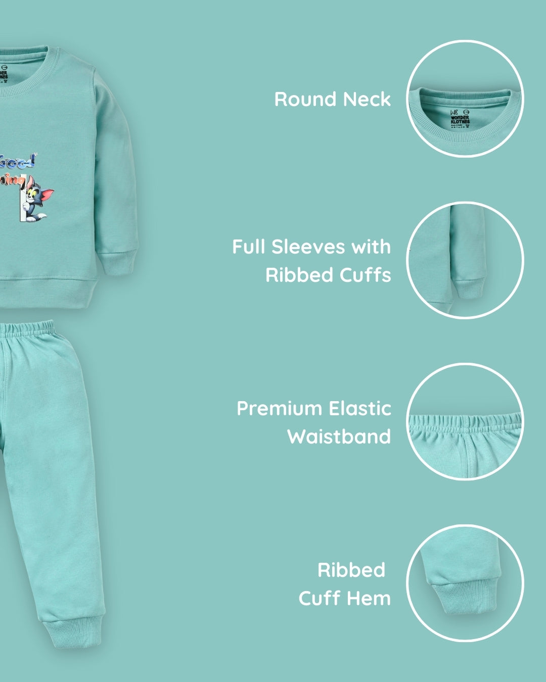 Good Morning Tom & Jerry Full Sleeves Sweatshirt and Joggers Set | Green
