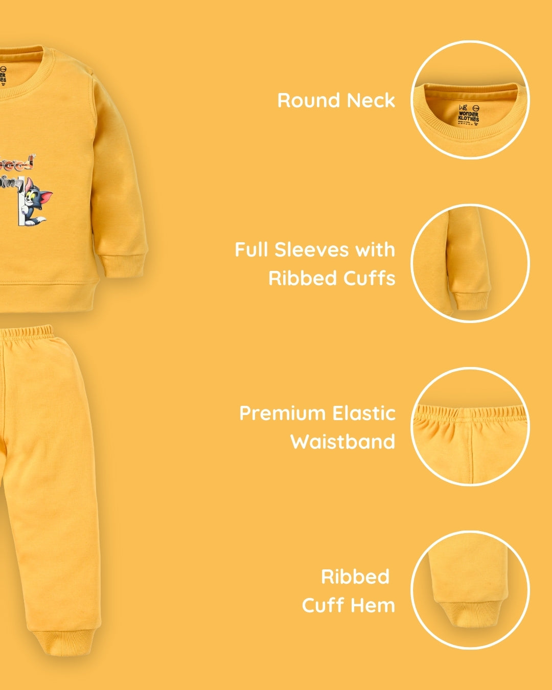 Good Morning Tom & Jerry Full Sleeves Sweatshirt and Joggers Set | Yellow