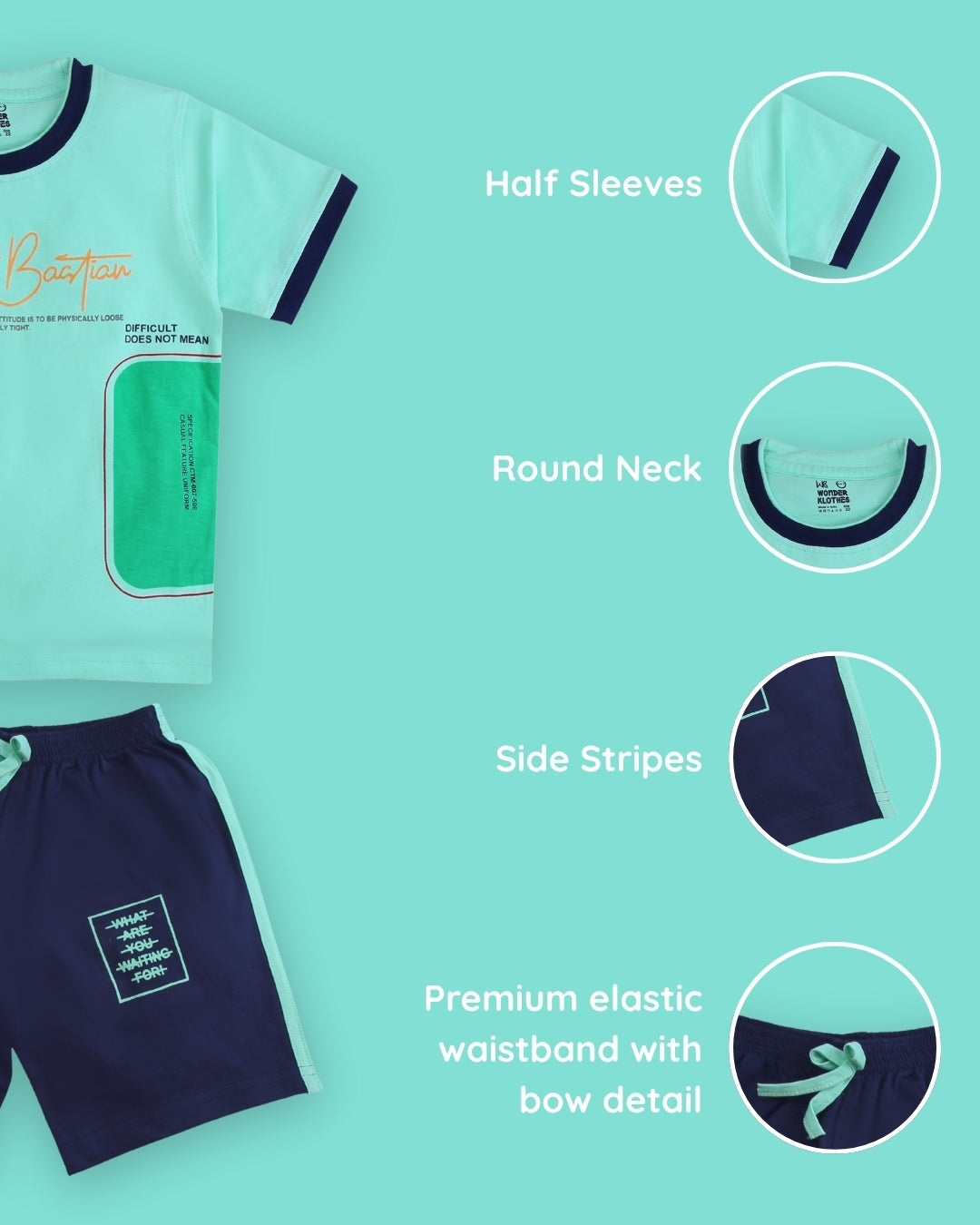 Miftah Half Sleeves T-Shirt & Half Pant Set | Green